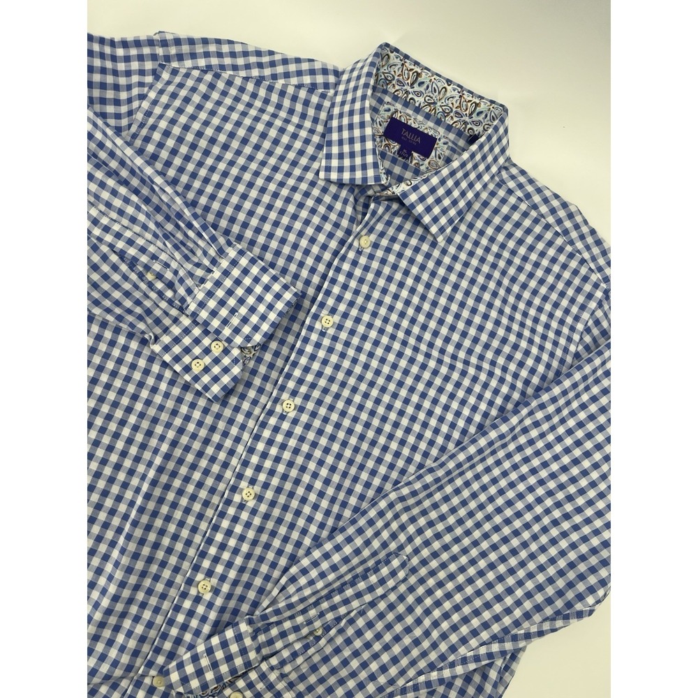 Tallia Mens Dress Shirt Blue Tile Size XL Floral 17 1/2